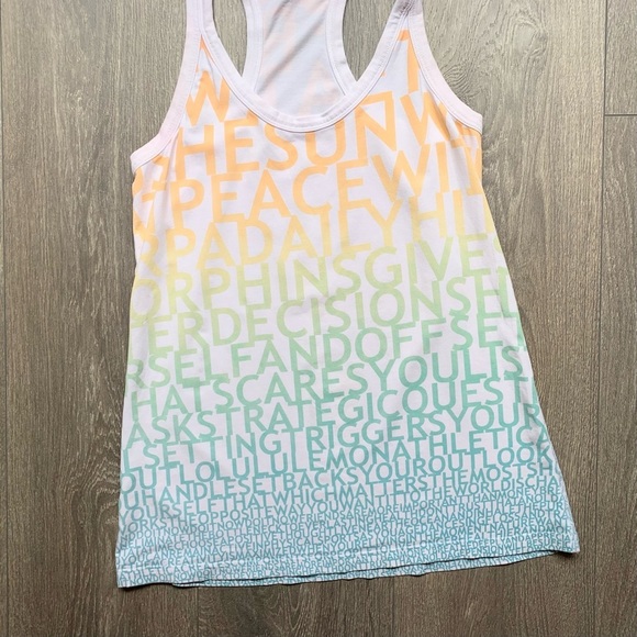 Lululemon Tank Top Rainbow Letter Logo Print Sleeveless White Racerback Size 2 - Picture 9 of 13